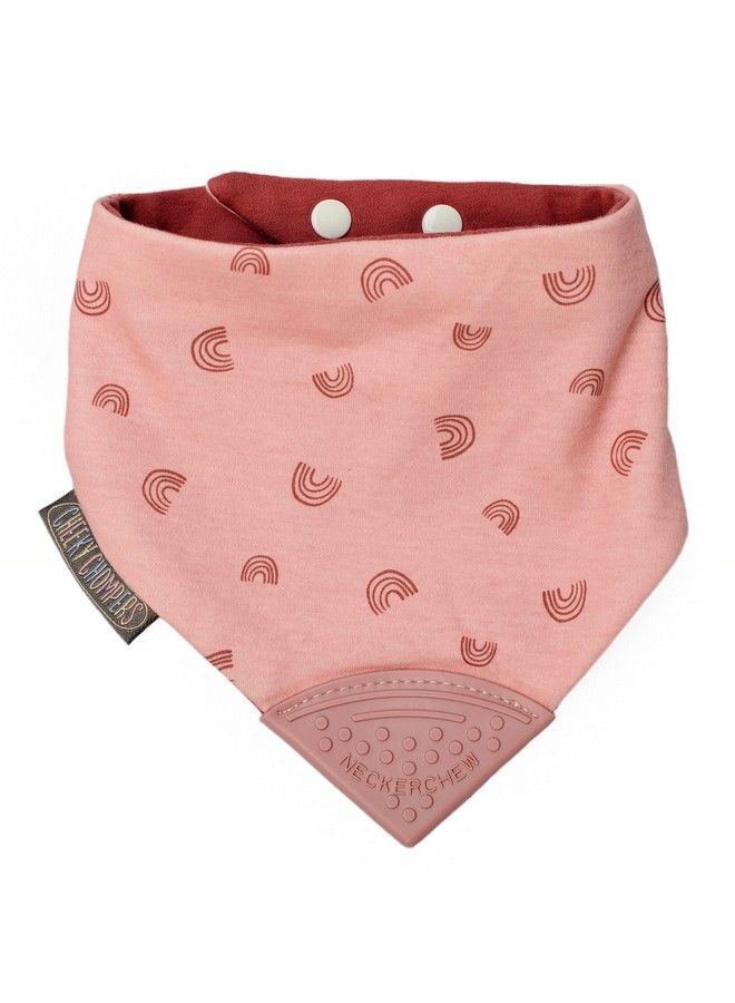 Cheeky Chompers Neckerchew Teething Bib (Rainbow Rose) 2In1 Bandana Style Dribble Bib W/Food Grade Silicone Teether Baby & Toddler Innovative Dimple Design Soothes Gums 3Layer Absorbent Bib - Image 1