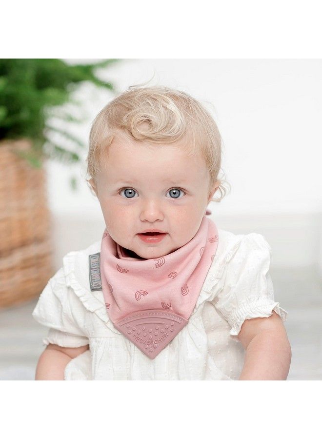 Cheeky Chompers Neckerchew Teething Bib (Rainbow Rose) 2In1 Bandana Style Dribble Bib W/Food Grade Silicone Teether Baby & Toddler Innovative Dimple Design Soothes Gums 3Layer Absorbent Bib - Image 5