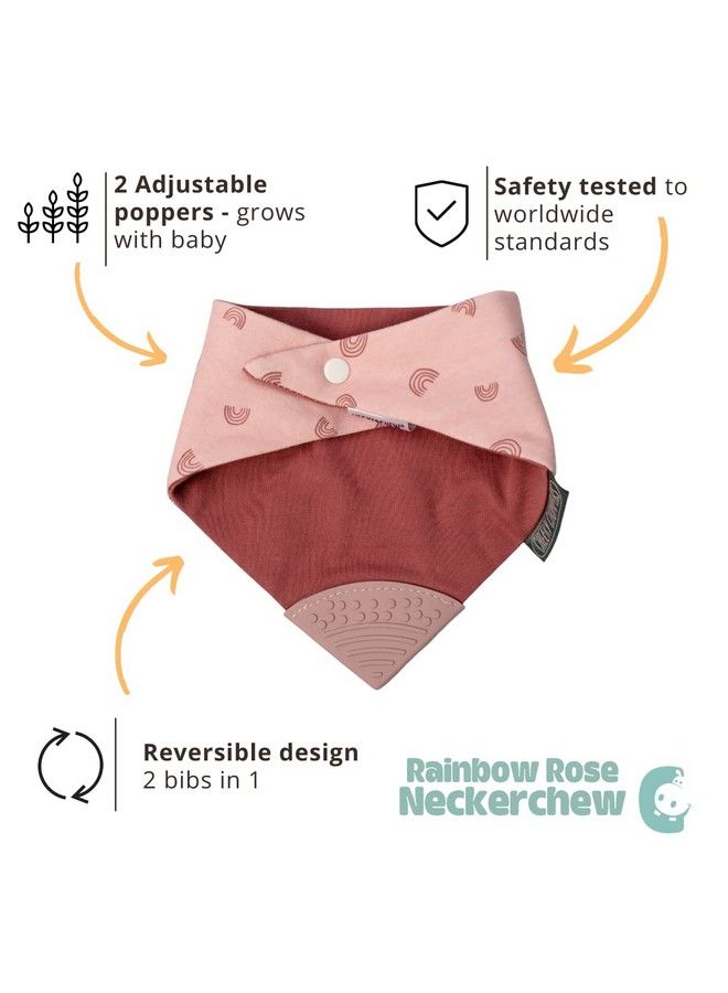 Cheeky Chompers Neckerchew Teething Bib (Rainbow Rose) 2In1 Bandana Style Dribble Bib W/Food Grade Silicone Teether Baby & Toddler Innovative Dimple Design Soothes Gums 3Layer Absorbent Bib - Image 4