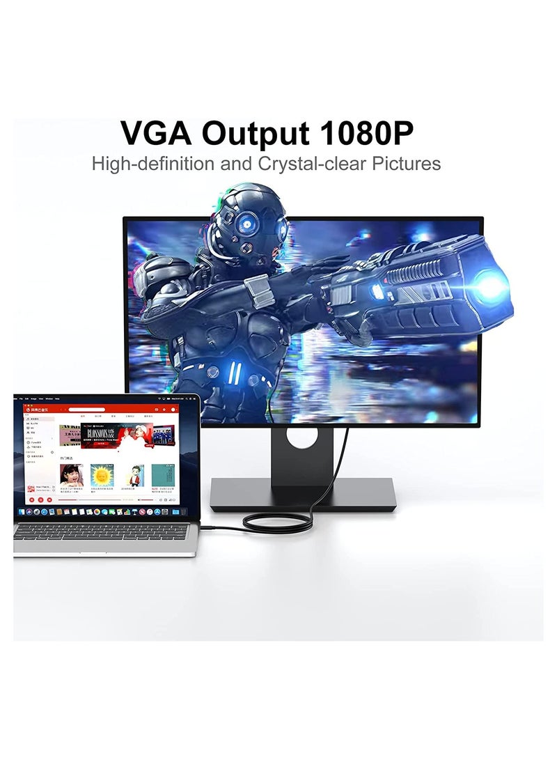 UV-CABLE USB C to VGA Cable, USB Type-C to VGA Male Cable Adapter [Thunderbolt 3] Compatible Converter foriMac, MacBook Pro, MacBook Air, Surface Book 2, Chromebook and More and More-6 Feet