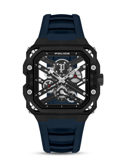 POLICE Men's Men's Disruptor 1 Men's 45mm Watch with Brushed Dial & Navy Blue Silicone Strap