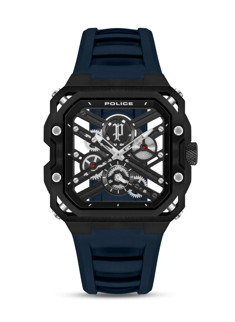 POLICE Men's Disruptor 1 Men's 45mm Watch with Brushed Dial & Navy Blue Silicone Strap