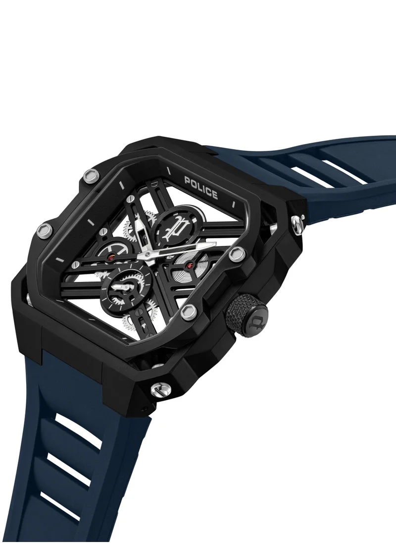 POLICE Men's Disruptor 1 Men's 45mm Watch with Brushed Dial & Navy Blue Silicone Strap