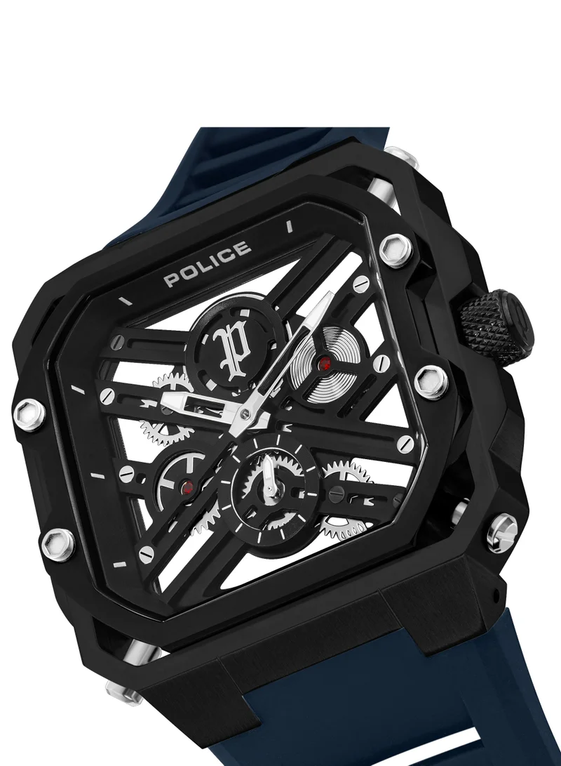 POLICE Men's Men's Disruptor 1 Men's 45mm Watch with Brushed Dial & Navy Blue Silicone Strap