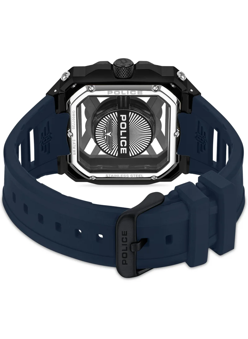 POLICE Men's Men's Disruptor 1 Men's 45mm Watch with Brushed Dial & Navy Blue Silicone Strap
