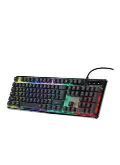 Lucid Gaming Keyboard With 15 Rainbow Lighting Modes, 19 Anti-Ghosting Keys, 104 Keys Us + Arabic, 1.5m Cable Length, Breathing Mode, USB Plug & Play - Transparent/Black