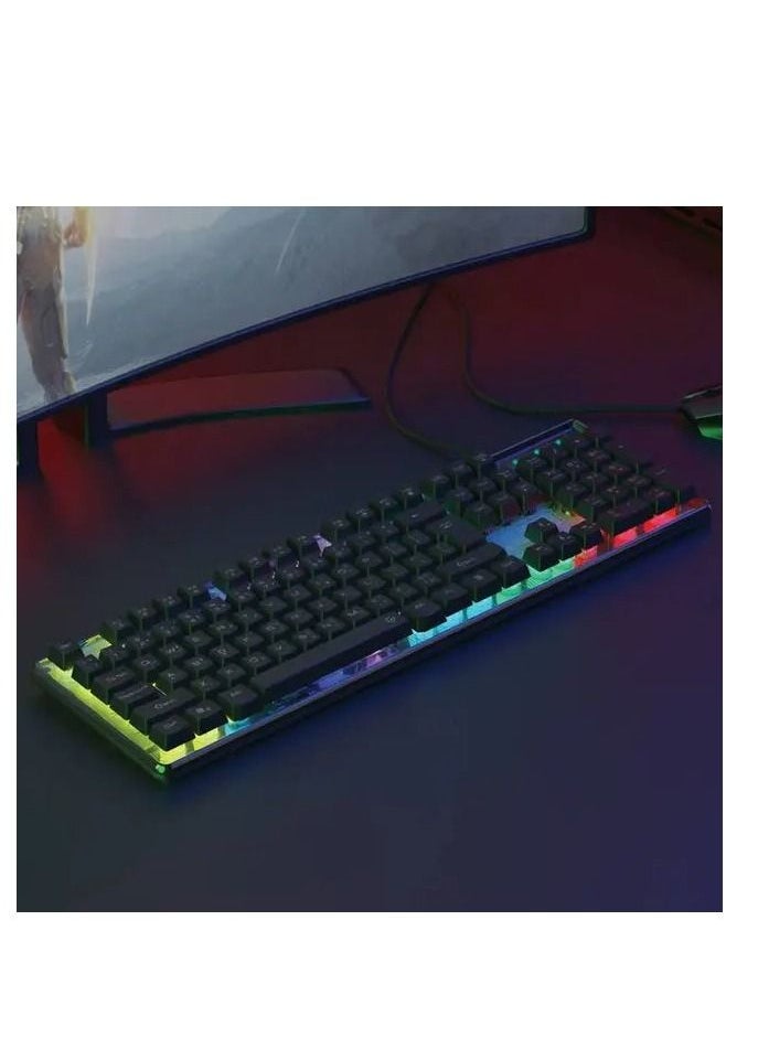 porodo - Lucid Gaming Keyboard With 15 Rainbow Lighting Modes, 19 Anti-Ghosting Keys, 104 Keys Us + Arabic, 1.5m Cable Length, Breathing Mode, USB Plug & Play - Transparent/Black - Image 1