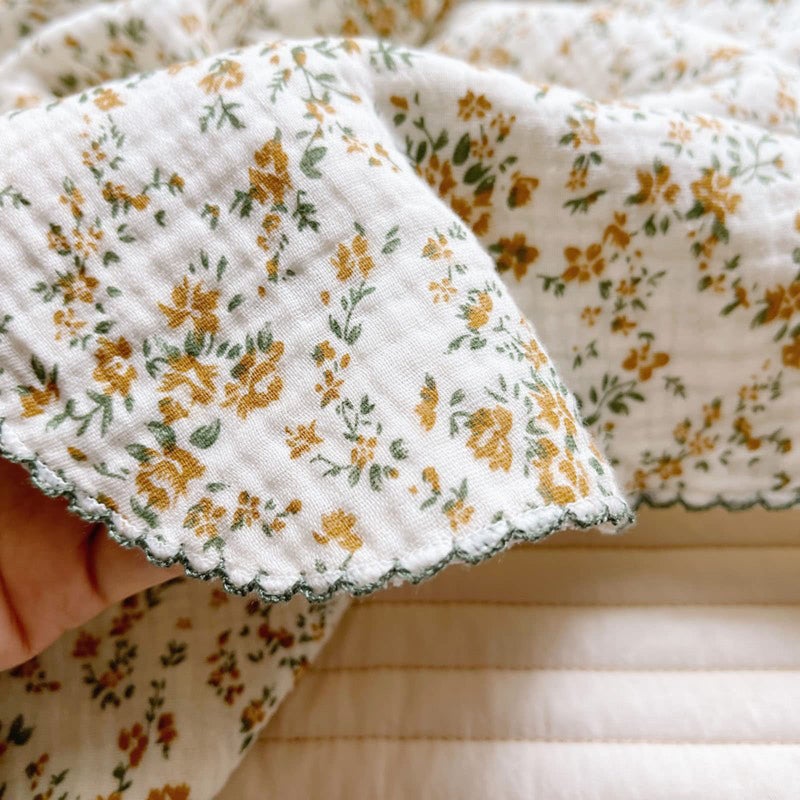 BuLuTu 4 Layer Toddler Blanket 100% Cotton Muslin Bed Blankets for Kids,Girls,Boys, with Cute Hibiscus Flowers Pattern Lightweight Thermal Baby Blanket, Super Soft Warm Crib Blanket, 47x51 - Image 4
