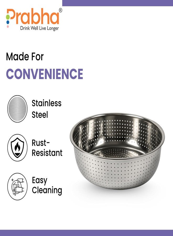 Prabha Colander Stainless Steel Strainer Sieves 30cm | Kitchen Strainer with Handle-Essential Kitchen | Colanders Bowl, Basket | Colander for Rice Straining Washing Fruits, Vegetables, Silver - Image 5