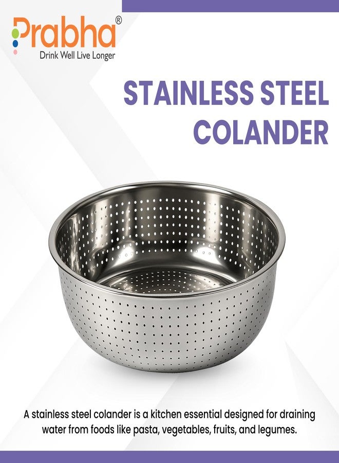 Prabha Colander Stainless Steel Strainer Sieves 30cm | Kitchen Strainer with Handle-Essential Kitchen | Colanders Bowl, Basket | Colander for Rice Straining Washing Fruits, Vegetables, Silver - Image 2