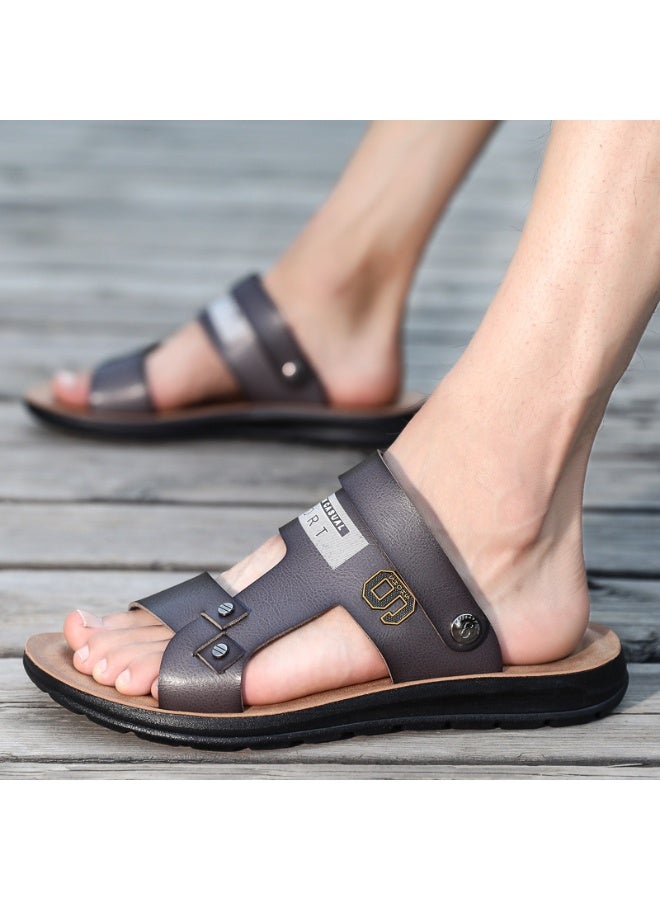 NIBEMINENT Leather Sandals Men's Summer Casual Beach Shoes Soft Bottom Anti-slip Dad Leather Sandals Comfortable Rubber Sole Adult - Image 2