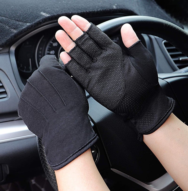 Bienvenu Men's Summer UV Protection Half Finger Gloves - Black - Image 4