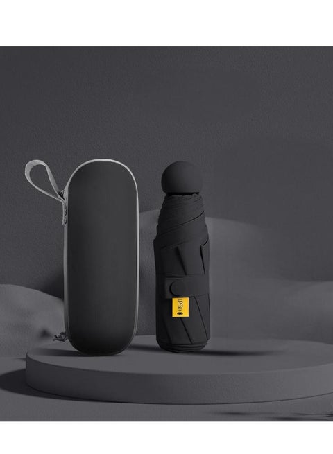 Mini Small Compact Anti-UV Parasol, Sun Protection and Rain Protection, Lightweight and Portable, Windproof and Anti-UV Parasol, Small Folding Capsule Umbrella (Black)