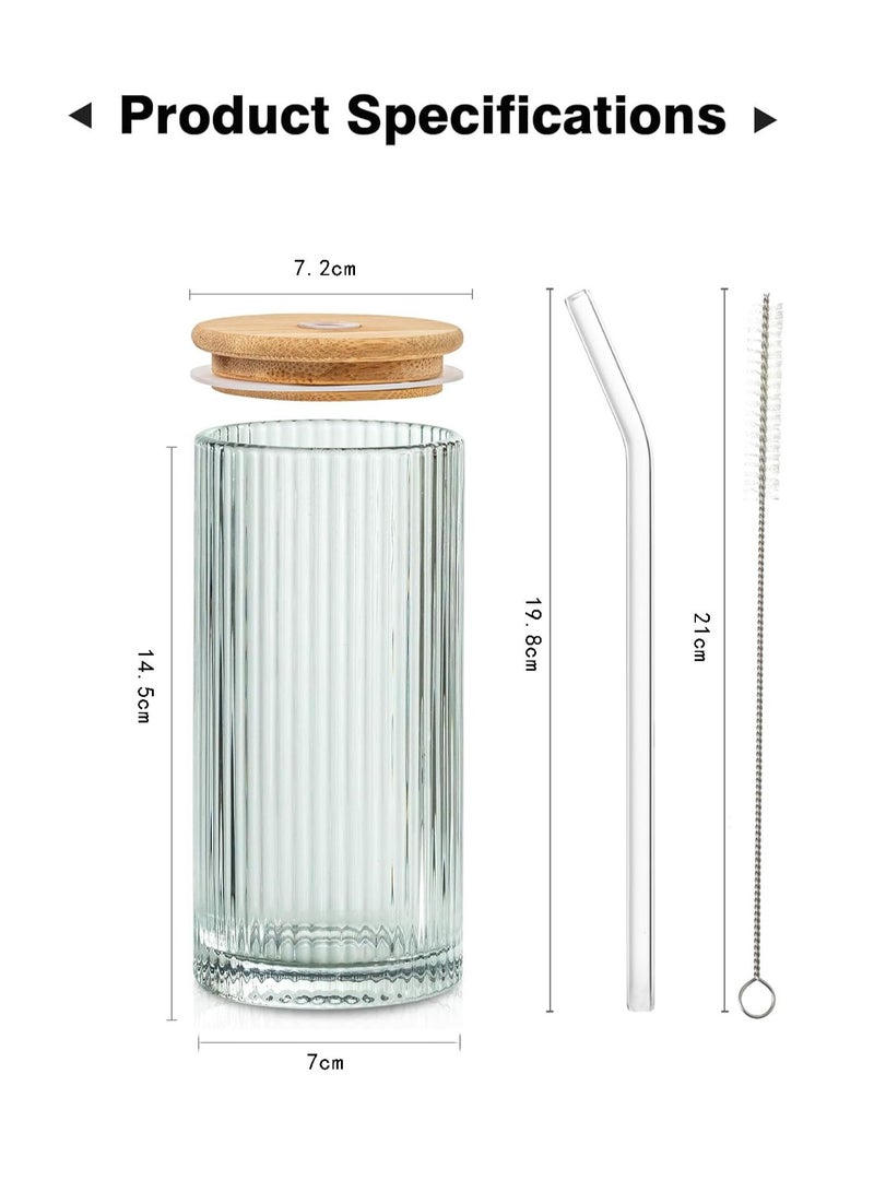 FASHION HOME Drinking Glass Cups with Straws 13oz Ribbed Glassware Iced Coffee Cup Coffee Bar Accessories Essentials Set of 2 - Image 3