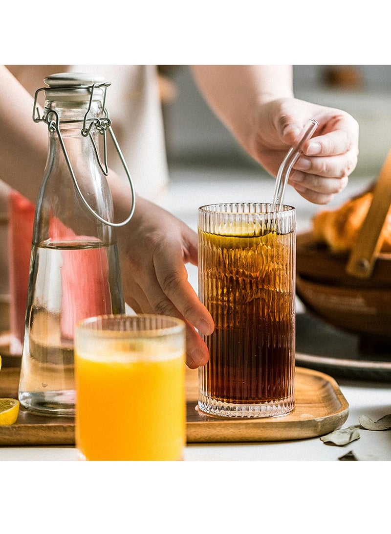 FASHION HOME Drinking Glass Cups with Straws 13oz Ribbed Glassware Iced Coffee Cup Coffee Bar Accessories Essentials Set of 2 - Image 4