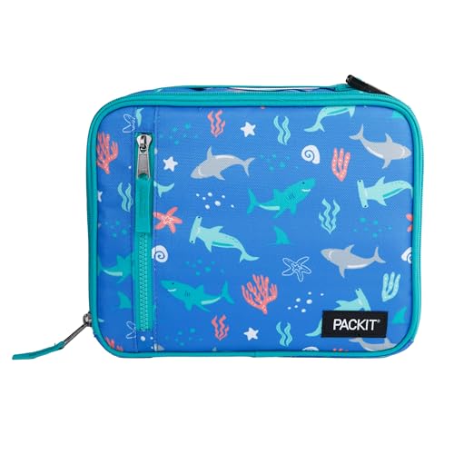 PackIt Freezable Classic Lunch Box, Sea Shark, Built with ECOFREEZE Technology, Collapsible, Reusable, Zip Closure With Zip Front Pocket and Buckle Handle, Designed for Fresh Lunch On the Go - Image 1