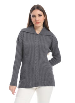 women wool plain pullover with collar and multidesign