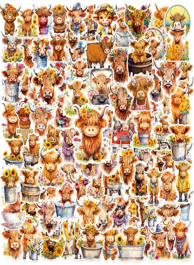 Lcnjscgo 100PCS Highland Cow Stickers, Highland Cow Cattle Party Favors Supplies Birthday Party Decorations Gifts Waterproof Vinyl Aesthetics Stickers for Water Bottle Laptop - Image 1