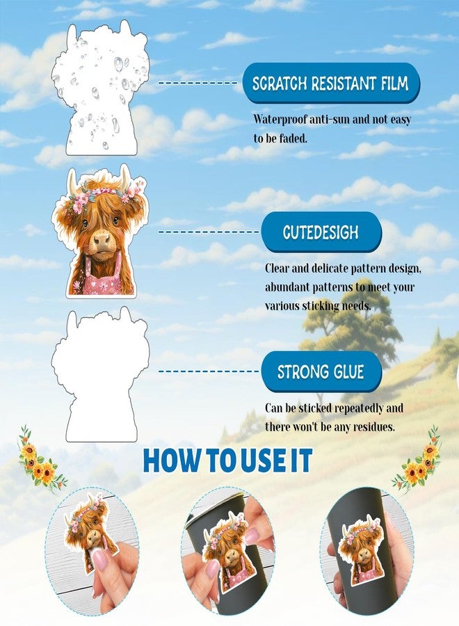 Lcnjscgo 100PCS Highland Cow Stickers, Highland Cow Cattle Party Favors Supplies Birthday Party Decorations Gifts Waterproof Vinyl Aesthetics Stickers for Water Bottle Laptop - Image 3