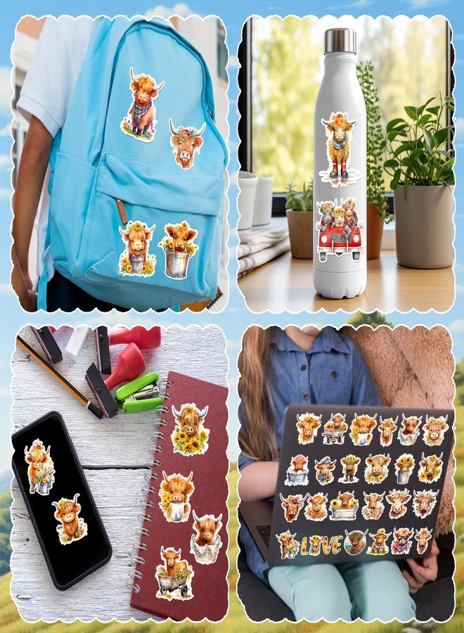 Lcnjscgo 100PCS Highland Cow Stickers, Highland Cow Cattle Party Favors Supplies Birthday Party Decorations Gifts Waterproof Vinyl Aesthetics Stickers for Water Bottle Laptop - Image 5