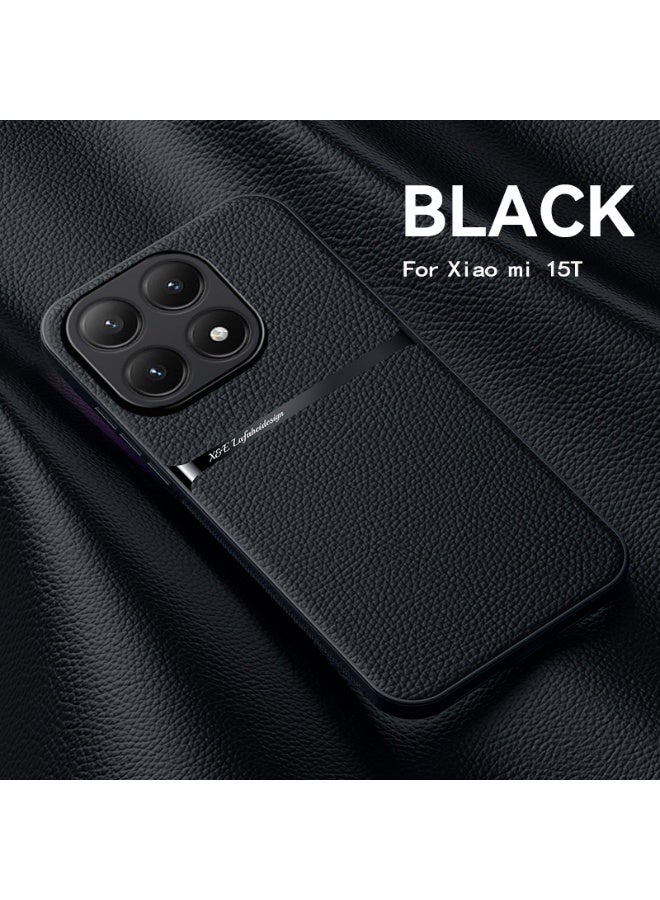 Phone Case Cover Leather TPU Back Case Cover shock resistant Compatible with Xiaomi 15T (Black) - Image 2