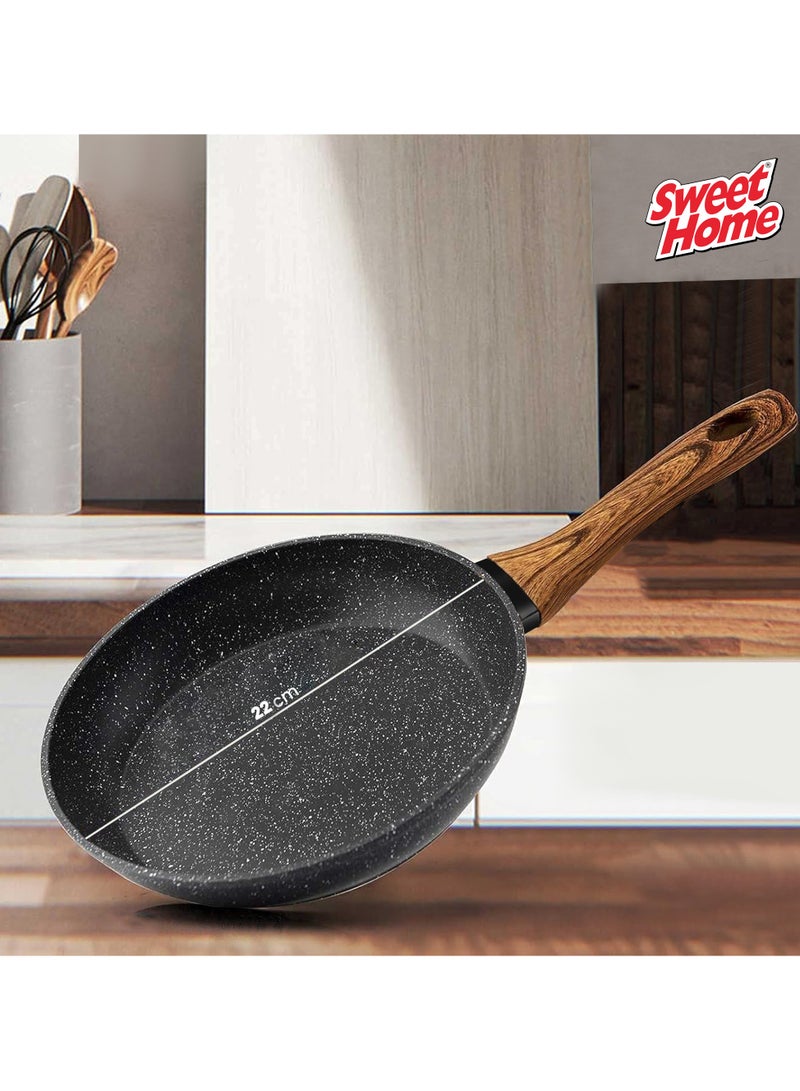 Sweet Home Frying Pan with Durable Marble Coating Induction Safe Non-Stick Frying/Saute Pan PFOA Free Induction & Gas Fry Pan Non Stick Frying Pan (22cm) - Image 2