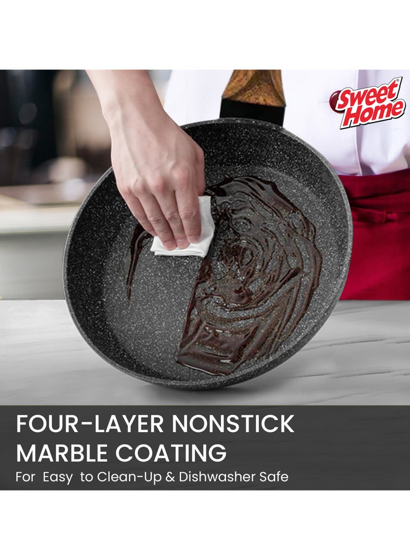 Sweet Home Frying Pan with Durable Marble Coating Induction Safe Non-Stick Frying/Saute Pan PFOA Free Induction & Gas Fry Pan Non Stick Frying Pan (22cm) - Image 4