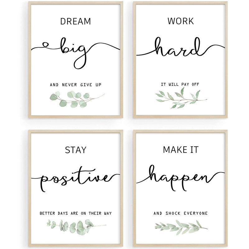 Howwii Inspirational Wall Art Office Decor Motivational UNFRAMED Wall Art Prints for BedroomLiving RoomOfficeClassroom Set of 4 8x10