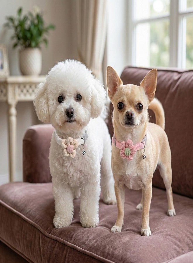 Xosjska 2 Pack Small Floral Dog Collar with Bell, Puppy Collar with Bell and Flower Adjustable Dog Collars Soft Safety Pet Collars with Safety Buckle for Boy Girl Dogs, Pink, Yellow - Image 2
