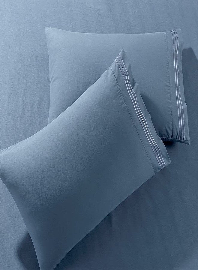 Pure Bedding Pillow Cases Queen [2-Pack, Ash Blue] - Hotel Luxury Pillow Case - Sateen Weave, Premium Microfiber - Soft and Breathable Pillowcases - Image 1