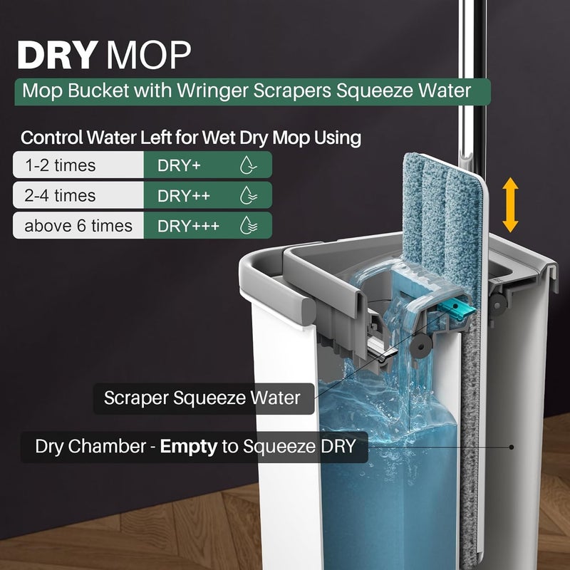 JOYMOOP Mop and Bucket with Wringer Set, Hands Free Flat Floor Mop and Bucket, with 8 Washable Microfiber Pads, Wet and Dry Use, Floor Cleaning System - Image 3