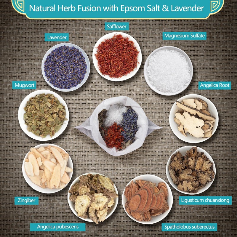 Fasplendor Foot Soaking Salts with Herbs Epsom Salt Lavender and Mugwort Foot Bath Spa for Soothing Relaxation Detox Pain Relief and Softening Dry Cracked Feet Relax Warm Pedicure 10 Sachets - Image 4