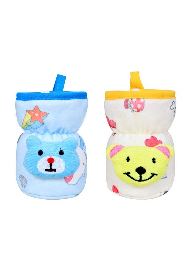 The Little Lookers Soft Plush Stretchable Baby Feeding Bottle Cover With Easy To Hold Strap ; Cute Animated Overall Print Pack Of 2 (Yellow & Blue Narrow Neck 60Ml 2Oz)