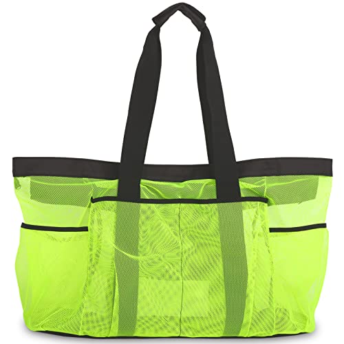 GOTDYA Extra Large Beach Bag, XL Mesh Tote with Zipper and Pockets Ideal for Your Family Lake/Cruise/Beach Vacation Essentials-Fluorescent Green - Image 2