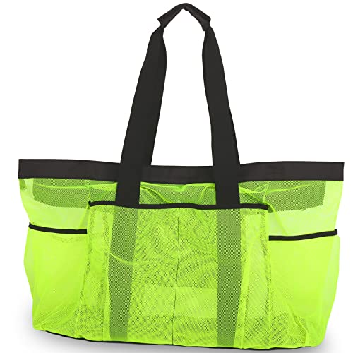 GOTDYA Extra Large Beach Bag, XL Mesh Tote with Zipper and Pockets Ideal for Your Family Lake/Cruise/Beach Vacation Essentials-Fluorescent Green - Image 3
