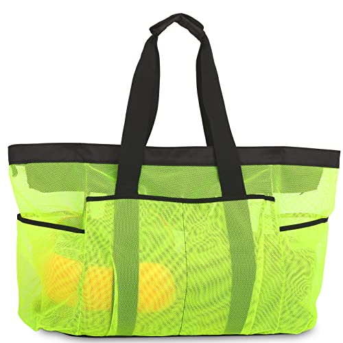 GOTDYA Extra Large Beach Bag, XL Mesh Tote with Zipper and Pockets Ideal for Your Family Lake/Cruise/Beach Vacation Essentials-Fluorescent Green - Image 1