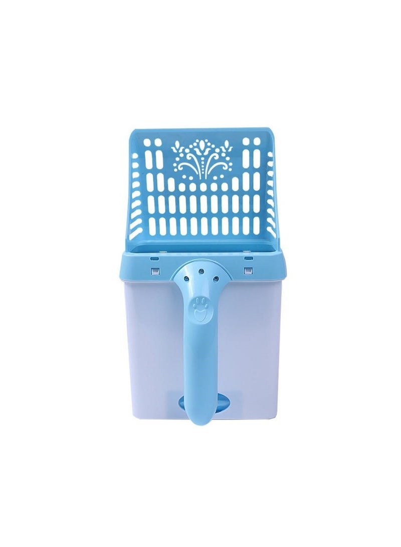 KASTWAVE Scooper Cat Litter Sifter, Detachable Deep Shovel Holder with Extra Waste Bags, Mess Free Cat Litter Scoop to Bag Waste Bin System, Portable Integrated Cat Litter Scooper, Blue - Image 1