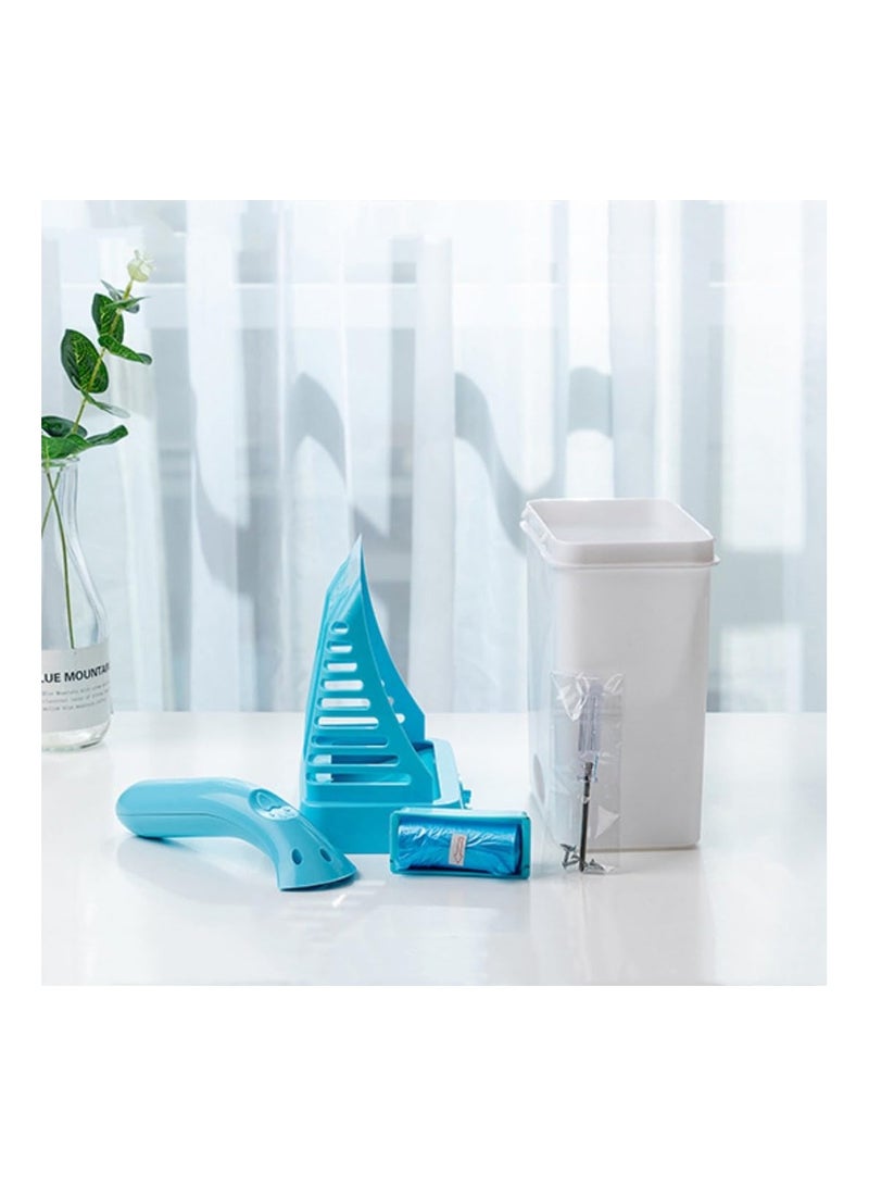 KASTWAVE Scooper Cat Litter Sifter, Detachable Deep Shovel Holder with Extra Waste Bags, Mess Free Cat Litter Scoop to Bag Waste Bin System, Portable Integrated Cat Litter Scooper, Blue - Image 2