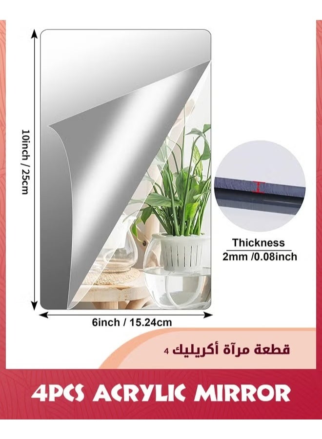 المرآة الاكريليك اللاصقة الذاتية,4 حزمة بلاط المرآة 15.24x25CM,ورق المرآة البلاستيكية المرنة ملصقات الجدار,مرآة سميكة 2MM,مرآة صغيرة بلا إطار,, - Image 2