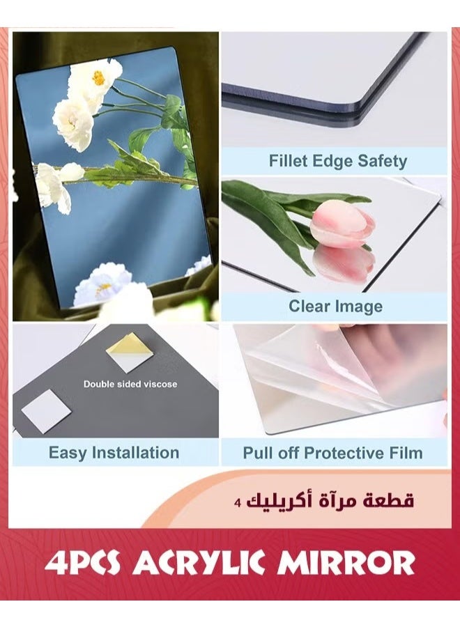 المرآة الاكريليك اللاصقة الذاتية,4 حزمة بلاط المرآة 15.24x25CM,ورق المرآة البلاستيكية المرنة ملصقات الجدار,مرآة سميكة 2MM,مرآة صغيرة بلا إطار,, - Image 3
