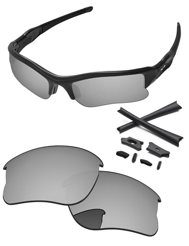 PapaViva Replacement Lenses Rubber Kits for Oakley Flak Jacket XLJ OO9009 63mm Sunglass Chrome Silver Pro Antireflective Polarized - Image 1
