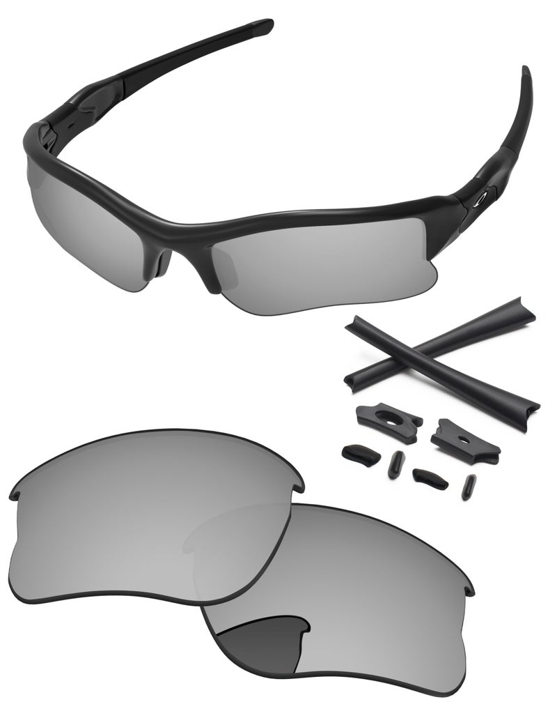 PapaViva Replacement Lenses Rubber Kits for Oakley Flak Jacket XLJ OO9009 63mm Sunglass Chrome Silver Pro Antireflective Polarized - Image 2
