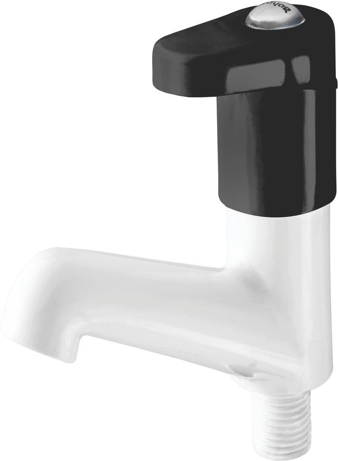 Prayag® Black Pearl Series Pillar Cock with Flange | 3-Years Manufacturer Warranty | Deck Mount Wash Basin Tap | Durable PTMT Plastic Tap for Bathroom Basin - (White) - Image 1