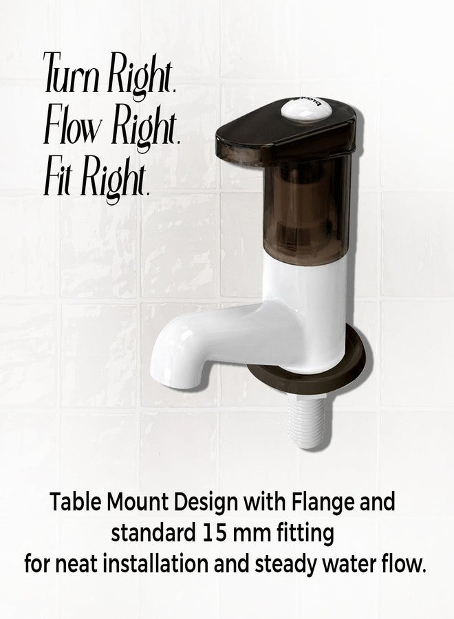 Prayag® Black Pearl Series Pillar Cock with Flange | 3-Years Manufacturer Warranty | Deck Mount Wash Basin Tap | Durable PTMT Plastic Tap for Bathroom Basin - (White) - Image 5
