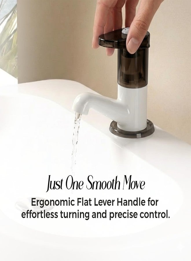 Prayag® Black Pearl Series Pillar Cock with Flange | 3-Years Manufacturer Warranty | Deck Mount Wash Basin Tap | Durable PTMT Plastic Tap for Bathroom Basin - (White) - Image 3