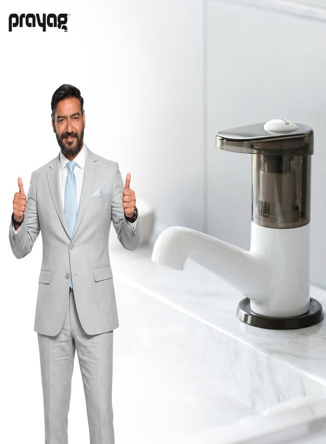 Prayag® Black Pearl Series Pillar Cock with Flange | 3-Years Manufacturer Warranty | Deck Mount Wash Basin Tap | Durable PTMT Plastic Tap for Bathroom Basin - (White) - Image 2