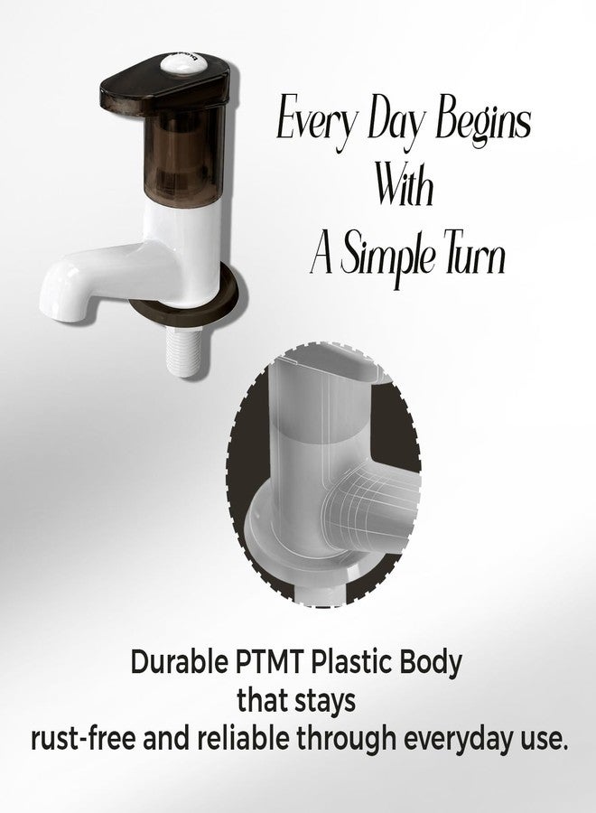 Prayag® Black Pearl Series Pillar Cock with Flange | 3-Years Manufacturer Warranty | Deck Mount Wash Basin Tap | Durable PTMT Plastic Tap for Bathroom Basin - (White) - Image 4
