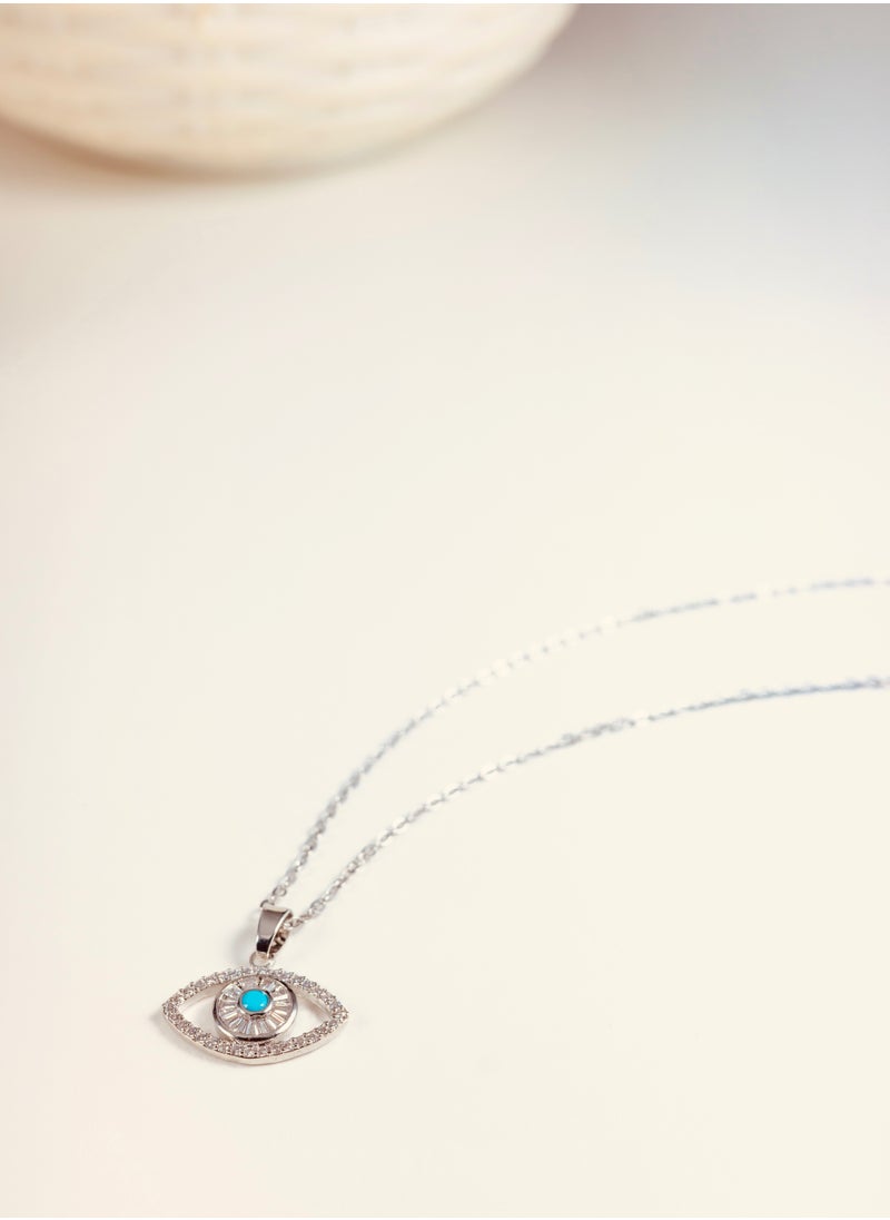 Generic - Stunning Evil Eye Pendant Necklace for ladies - Platinum Plated with Emerald Green Center and Cubic Zirconia - Image 1