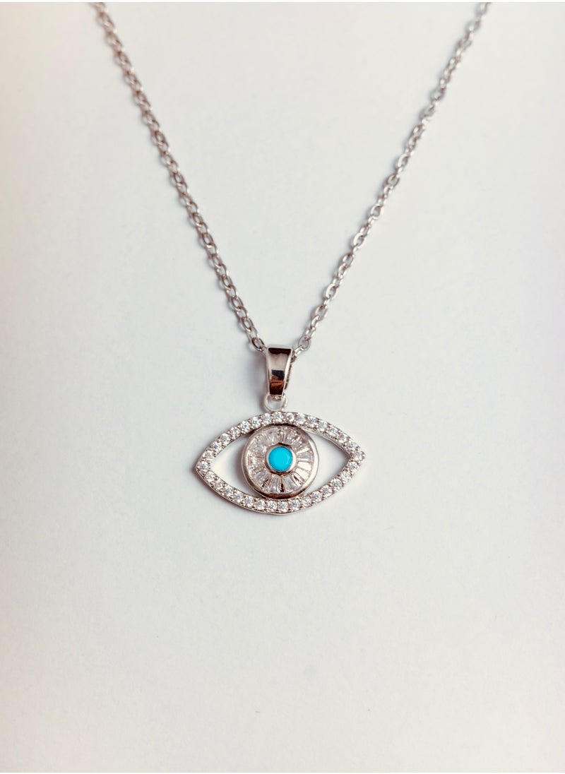 Generic - Stunning Evil Eye Pendant Necklace for ladies - Platinum Plated with Emerald Green Center and Cubic Zirconia - Image 1