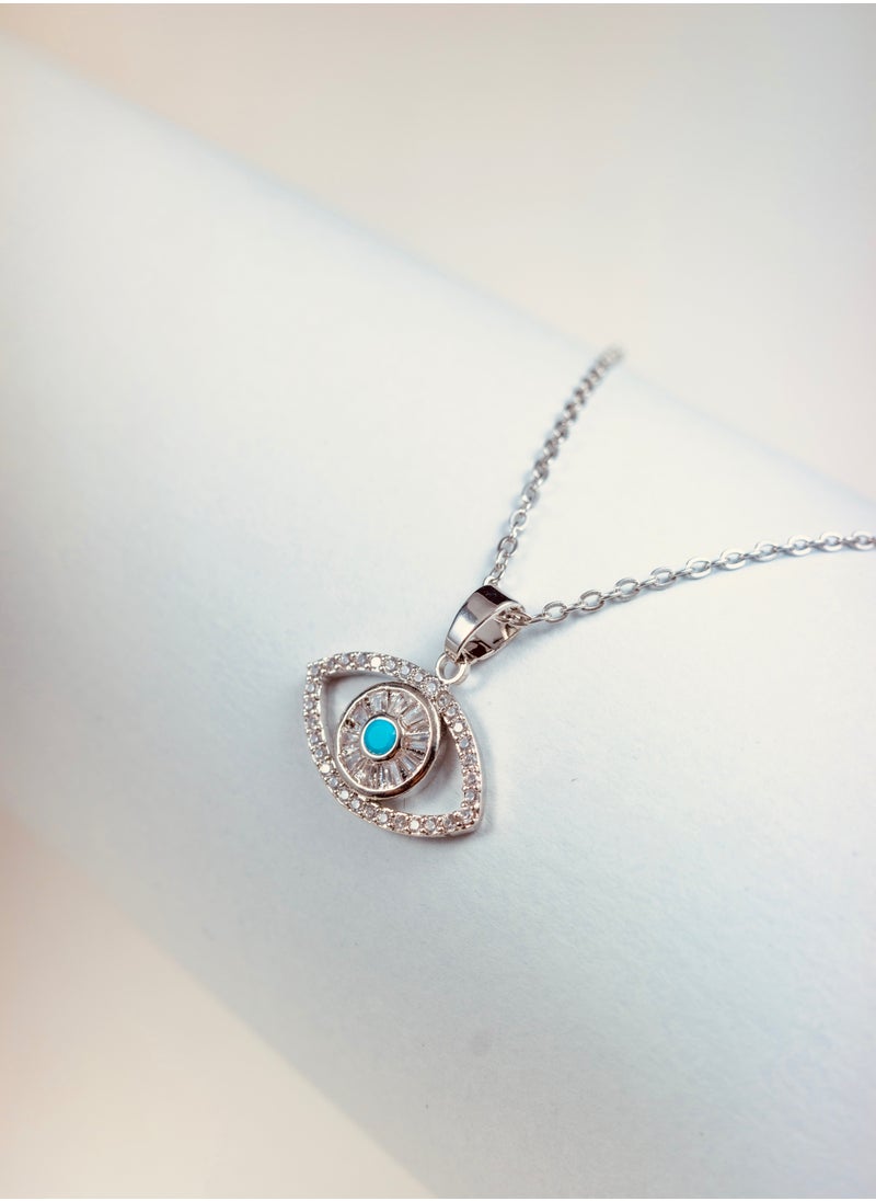 Generic - Stunning Evil Eye Pendant Necklace for ladies - Platinum Plated with Emerald Green Center and Cubic Zirconia - Image 1